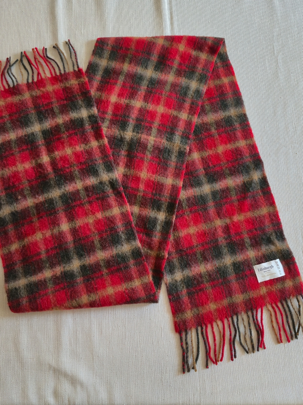 Edinburgh Since 1437 Vintage Lambswool Scarf Red Plaid Tartan Made in Scotland